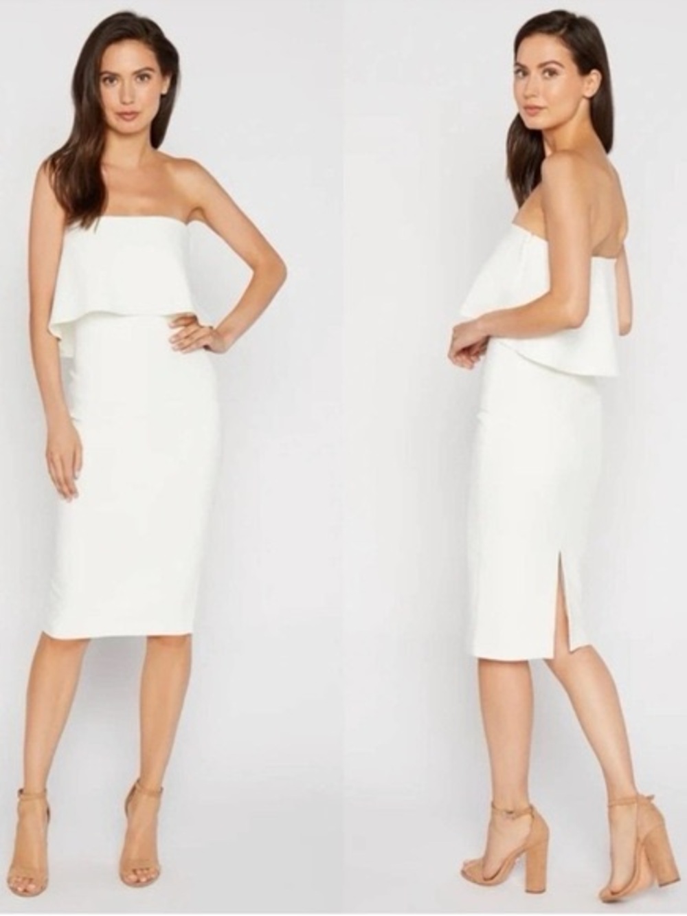 Likely White Strapless Ruffle Midi Dress